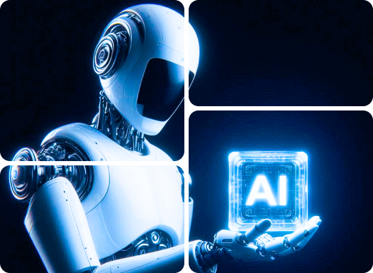 AI robot holding a glowing AI core